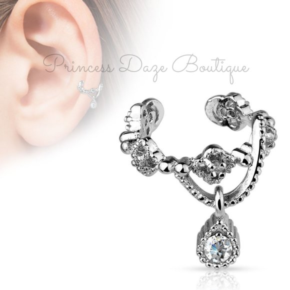 Diamond Gem‎ Clip On Ear Cuff / Fake Cartilage Non Piercing Earring - Picture 1 of 1